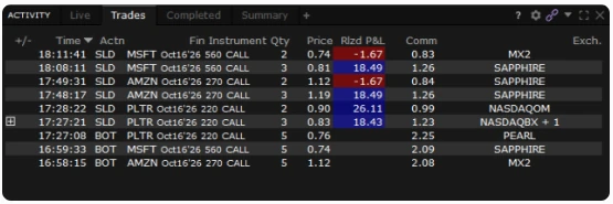 Výpis kolegy z Interactive Brokers: opce AMZN, MSFT a PLTR